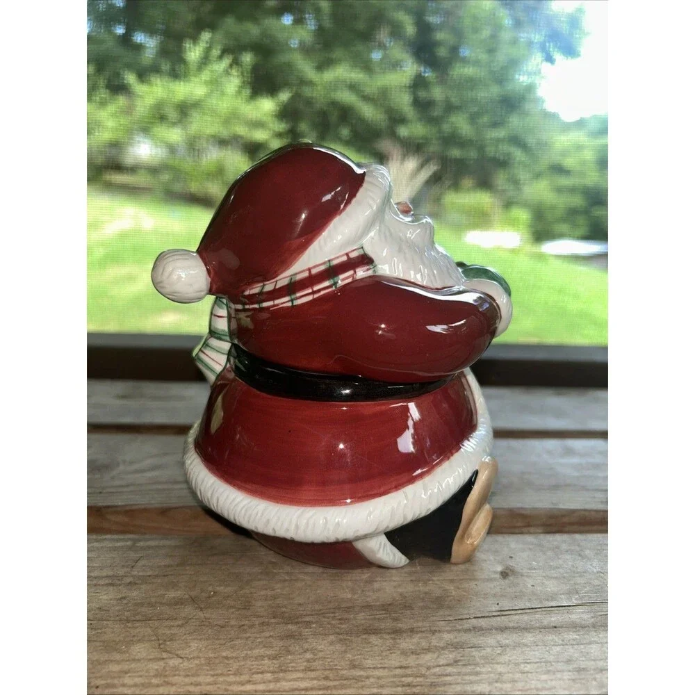 Vintage Fitz And Floyd Essentials Plaid Christmas Candy Jar, Santa Candy Jar 6